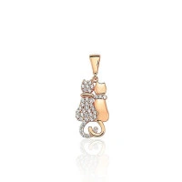 Кошки, Золотой кулон, Красное Золото 585 проба, Цирконы