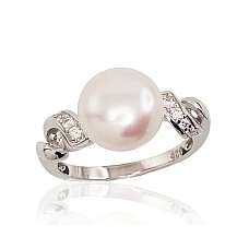 Серебряное кольцо, 16, 3.2 g, Серебро 925 проба, родий (покрытие), Цирконы , Жемчуг