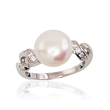 Серебряное кольцо, 16, 3.3 g, Серебро 925 проба, родий (покрытие), Цирконы , Жемчуг