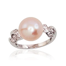 Серебряное кольцо, 16, 3.4 g, Серебро 925 проба, родий (покрытие), Цирконы , Жемчуг