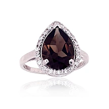 Серебряное кольцо, 16.5, 3.4 g, Серебро 925 проба, родий (покрытие), Цирконы , Дымчатый кварц