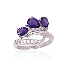 Серебряное кольцо, 17, 3.8 g, Серебро 925 проба, родий (покрытие), Цирконы , Аметист