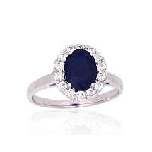 Серебряное кольцо, 16.5, 2.8 g, Серебро 925 проба, родий (покрытие), Цирконы , Сапфир