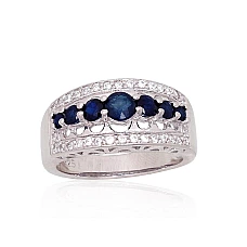 Серебряное кольцо, 16.5, 4.7 g, Серебро 925 проба, родий (покрытие), Цирконы , Сапфир