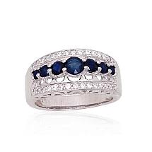 Серебряное кольцо, 16.5, 4.8 g, Серебро 925 проба, родий (покрытие), Цирконы , Сапфир