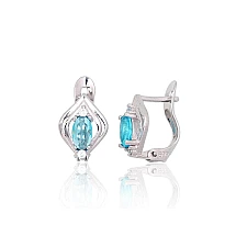 Серебряные серьги на английском замке, 1.2 g, Серебро 925 проба, родий (покрытие), Цирконы