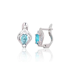 Серебряные серьги на английском замке, 1.2 g, Серебро 925 проба, родий (покрытие), Цирконы