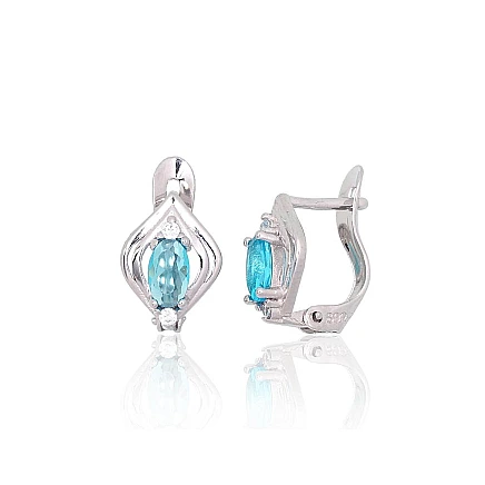 На английском замке,  - Серебряные серьги на английском замке, 1.2 g, Серебро 925 проба, родий (покрытие), Цирконы