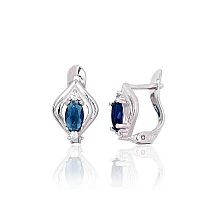 Серебряные серьги на английском замке, 1.2 g, Серебро 925 проба, родий (покрытие), Цирконы