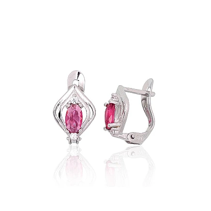 На английском замке,  - Серебряные серьги на английском замке, 1.2 g, Серебро 925 проба, родий (покрытие), Цирконы