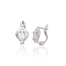 Серебряные серьги на английском замке, 1.3 g, Серебро 925 проба, родий (покрытие), Цирконы