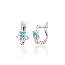 Серебряные серьги на английском замке, 1.2 g, Серебро 925 проба, родий (покрытие), Цирконы