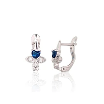 Серебряные серьги на английском замке, 1.2 g, Серебро 925 проба, родий (покрытие), Цирконы
