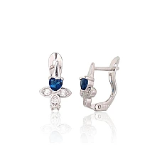 Серебряные серьги на английском замке, 1.2 g, Серебро 925 проба, родий (покрытие), Цирконы