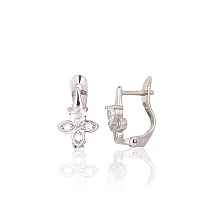Серебряные серьги на английском замке, 1.2 g, Серебро 925 проба, родий (покрытие), Цирконы
