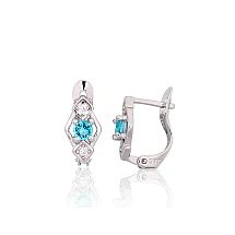 Серебряные серьги на английском замке, 1.2 g, Серебро 925 проба, родий (покрытие), Цирконы