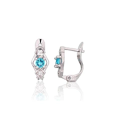 Серебряные серьги на английском замке, 1.2 g, Серебро 925 проба, родий (покрытие), Цирконы