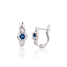 Серебряные серьги на английском замке, 1.2 g, Серебро 925 проба, родий (покрытие), Цирконы