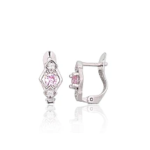 Серебряные серьги на английском замке, 1.2 g, Серебро 925 проба, родий (покрытие), Цирконы