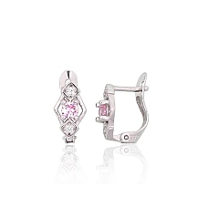 Серебряные серьги на английском замке, 1.2 g, Серебро 925 проба, родий (покрытие), Цирконы