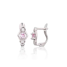 Серебряные серьги на английском замке, 1.3 g, Серебро 925 проба, родий (покрытие), Цирконы