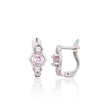 Серебряные серьги на английском замке, 1.3 g, Серебро 925 проба, родий (покрытие), Цирконы
