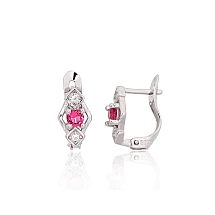 Серебряные серьги на английском замке, 1.2 g, Серебро 925 проба, родий (покрытие), Цирконы