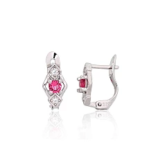 Серебряные серьги на английском замке, 1.2 g, Серебро 925 проба, родий (покрытие), Цирконы