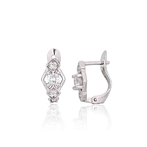 Серебряные серьги на английском замке, 1.3 g, Серебро 925 проба, родий (покрытие), Цирконы