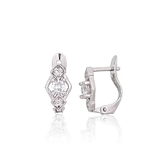 Серебряные серьги на английском замке, 1.3 g, Серебро 925 проба, родий (покрытие), Цирконы