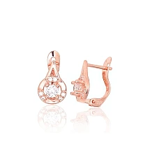 Серебряные серьги на английском замке, 1.3 g, Серебро 925 проба, красное золото (покрытие), Цирконы