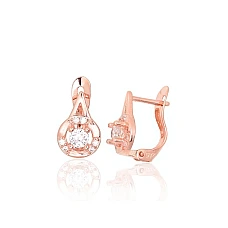 Серебряные серьги на английском замке, 1.3 g, Серебро 925 проба, красное золото (покрытие), Цирконы
