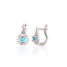 Серебряные серьги на английском замке, 1.3 g, Серебро 925 проба, родий (покрытие), Цирконы