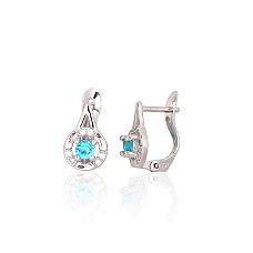 Серебряные серьги на английском замке, 1.3 g, Серебро 925 проба, родий (покрытие), Цирконы