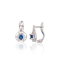 Серебряные серьги на английском замке, 1.2 g, Серебро 925 проба, родий (покрытие), Цирконы