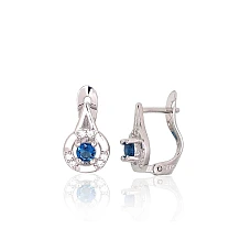 Серебряные серьги на английском замке, 1.2 g, Серебро 925 проба, родий (покрытие), Цирконы