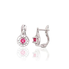 Серебряные серьги на английском замке, 1.3 g, Серебро 925 проба, родий (покрытие), Цирконы