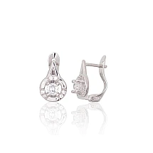 Серебряные серьги на английском замке, 1.3 g, Серебро 925 проба, родий (покрытие), Цирконы