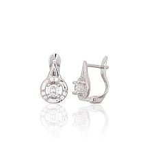 Серебряные серьги на английском замке, 1.3 g, Серебро 925 проба, родий (покрытие), Цирконы