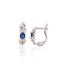 Серебряные серьги на английском замке, 1.2 g, Серебро 925 проба, родий (покрытие), Цирконы
