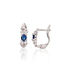 Серебряные серьги на английском замке, 1.2 g, Серебро 925 проба, родий (покрытие), Цирконы