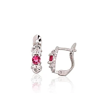 Серебряные серьги на английском замке, 1.2 g, Серебро 925 проба, родий (покрытие), Цирконы