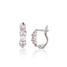 Серебряные серьги на английском замке, 1.2 g, Серебро 925 проба, родий (покрытие), Цирконы