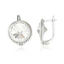 Silver earrings with 'english' lock, Silver 925 fineness, oxide (Plating), Crystals