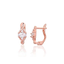 Серебряные серьги на английском замке, 1.3 g, Серебро 925 проба, красное золото (покрытие), Цирконы