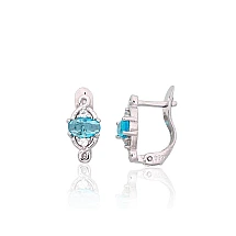 Серебряные серьги на английском замке, 1.2 g, Серебро 925 проба, родий (покрытие), Цирконы