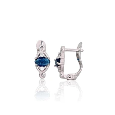 Серебряные серьги на английском замке, 1.2 g, Серебро 925 проба, родий (покрытие), Цирконы