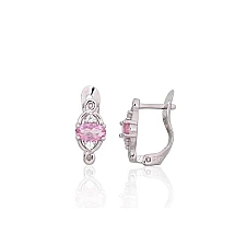 Серебряные серьги на английском замке, 1.2 g, Серебро 925 проба, родий (покрытие), Цирконы