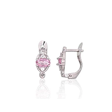 Серебряные серьги на английском замке, 1.3 g, Серебро 925 проба, родий (покрытие), Цирконы