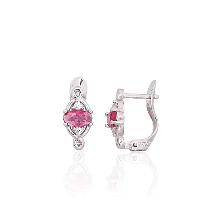 На английском замке,  - Серебряные серьги на английском замке, 1.2 g, Серебро 925 проба, родий (покрытие), Цирконы